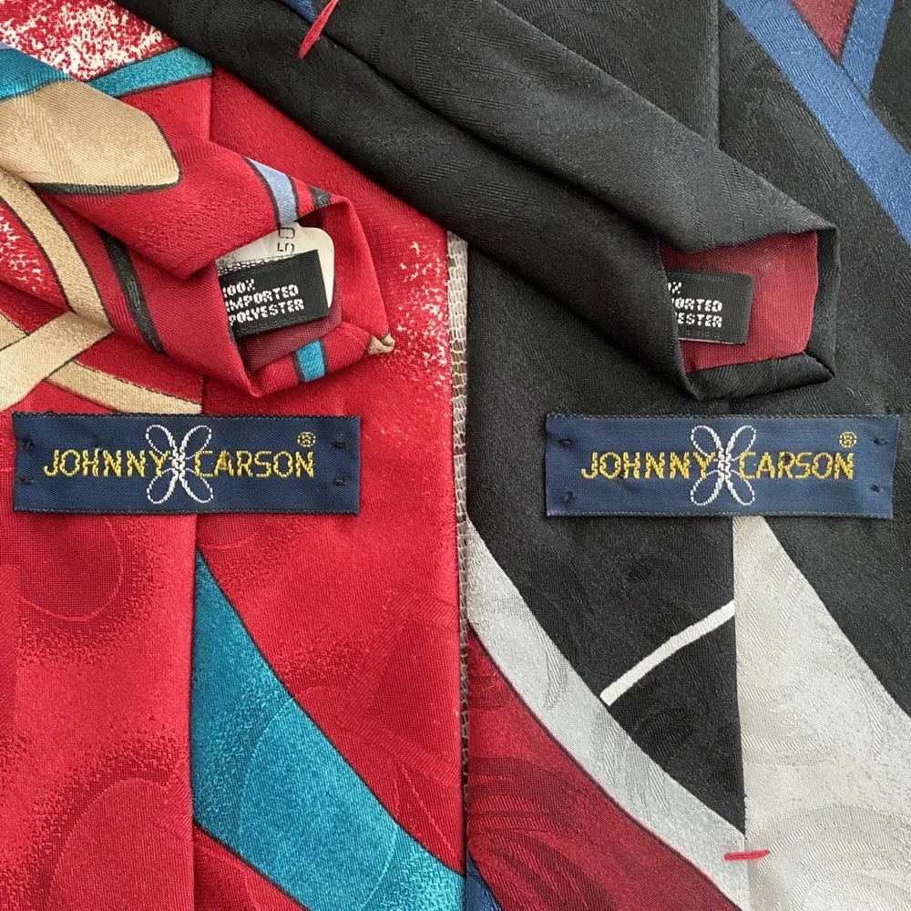 Johnny Carson Mens Necktie Lot 2 Abstract Geometric Red Black Vintage Made in US